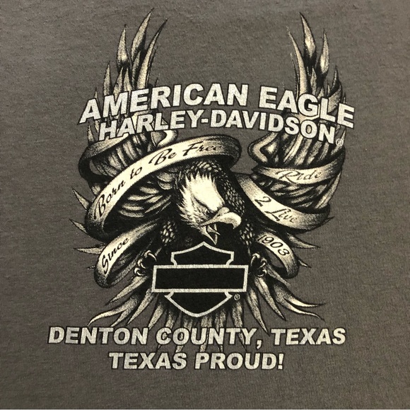 Harley Davidson Women Gray Flame Eagle Texas Raw Edge Cap Sleeve T-Shirt Top XL - Picture 9 of 9